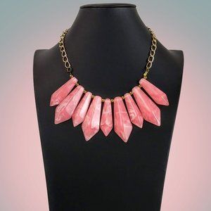 Faux "Rose Quartz" Lucite Statement Bib Necklace Cable Link